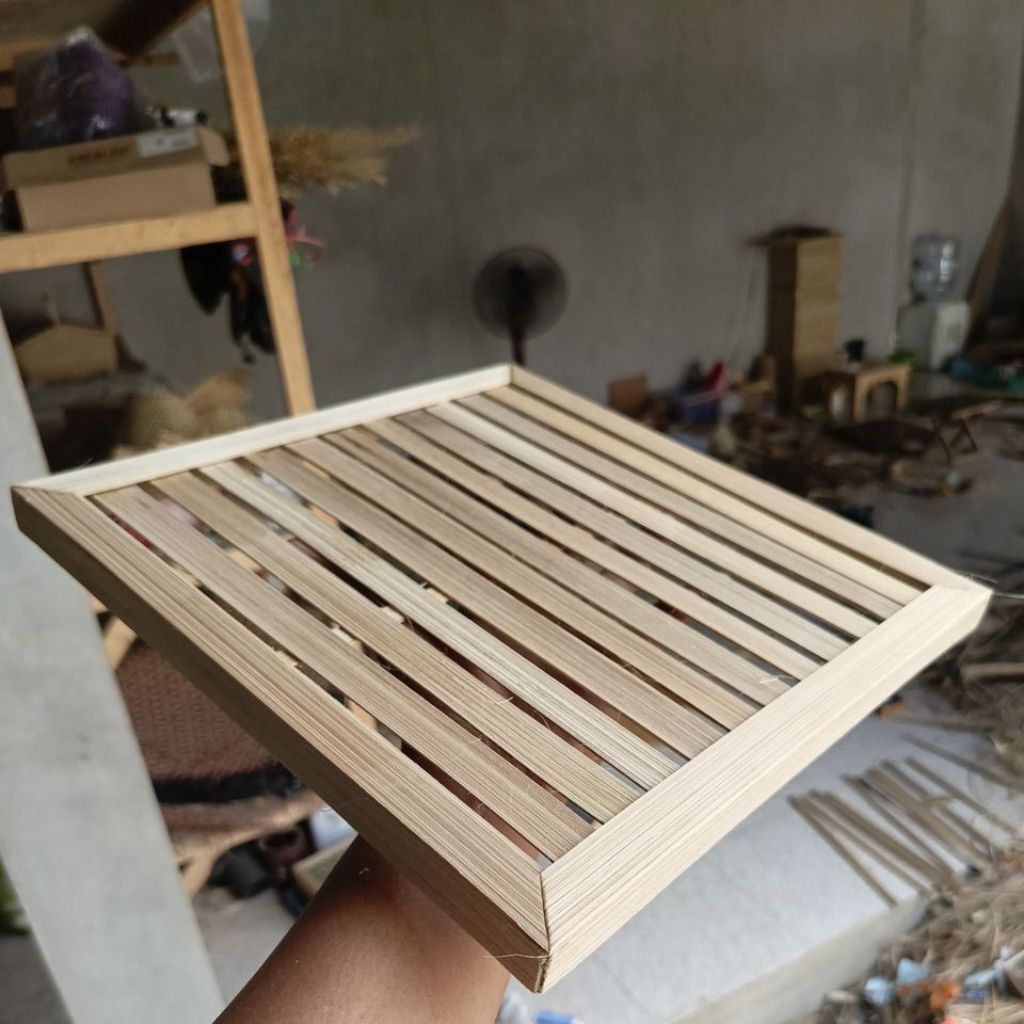 25x25cm Tutup Keranjang Bambu Persegi Wilah Bilah