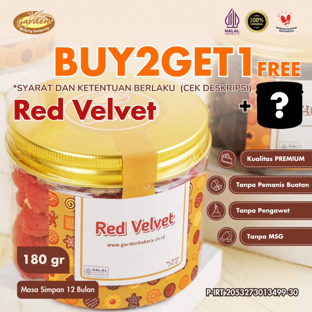 [PAKET HEMAT 3 TOPLES] Red Velvet Premium Cookies Garden Bakery Kue Kering Snacks Makanan Lebaran