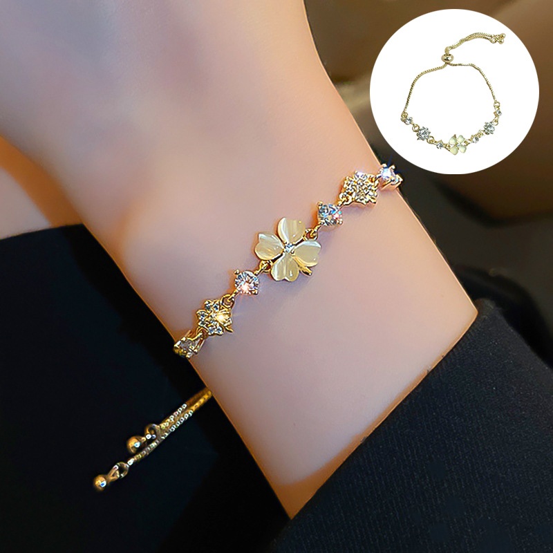 Gelang Zirkon Bunga Serut Gaya Casual Kekinian Wanita Korea Mewah Zirkon Couple Gelang Wanita Fashio