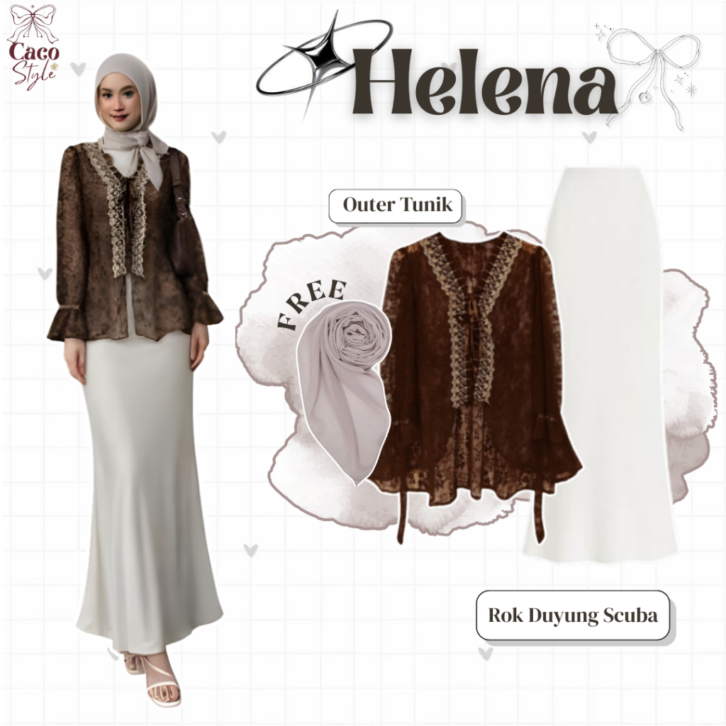 HELENA One Set 3In1 Outfit Lebaran Brokat Tunik ( Bella Square + Outer Tunik + Rok Duyung )  -  CO78