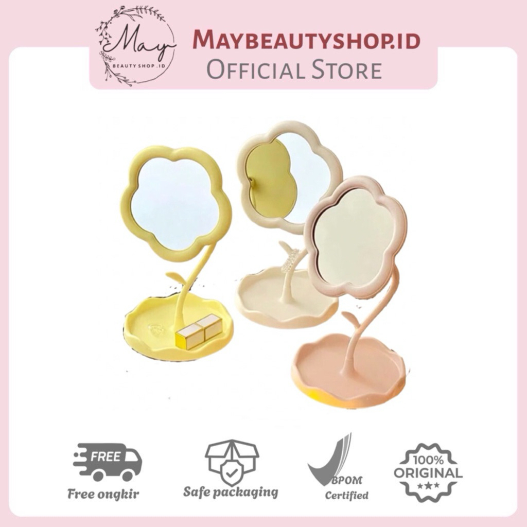 Cermin Bunga Berotasi 360 Standing Morrir Makeup Rotating Aesthetic Stand Mirror Flower