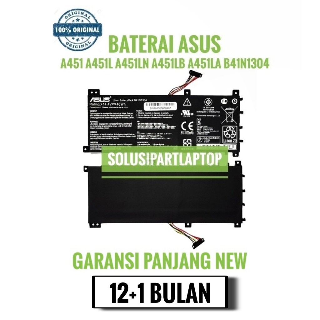 Baterai Laptop Original Asus A451 A451L A451LN A451LB A451LA B41N1304
