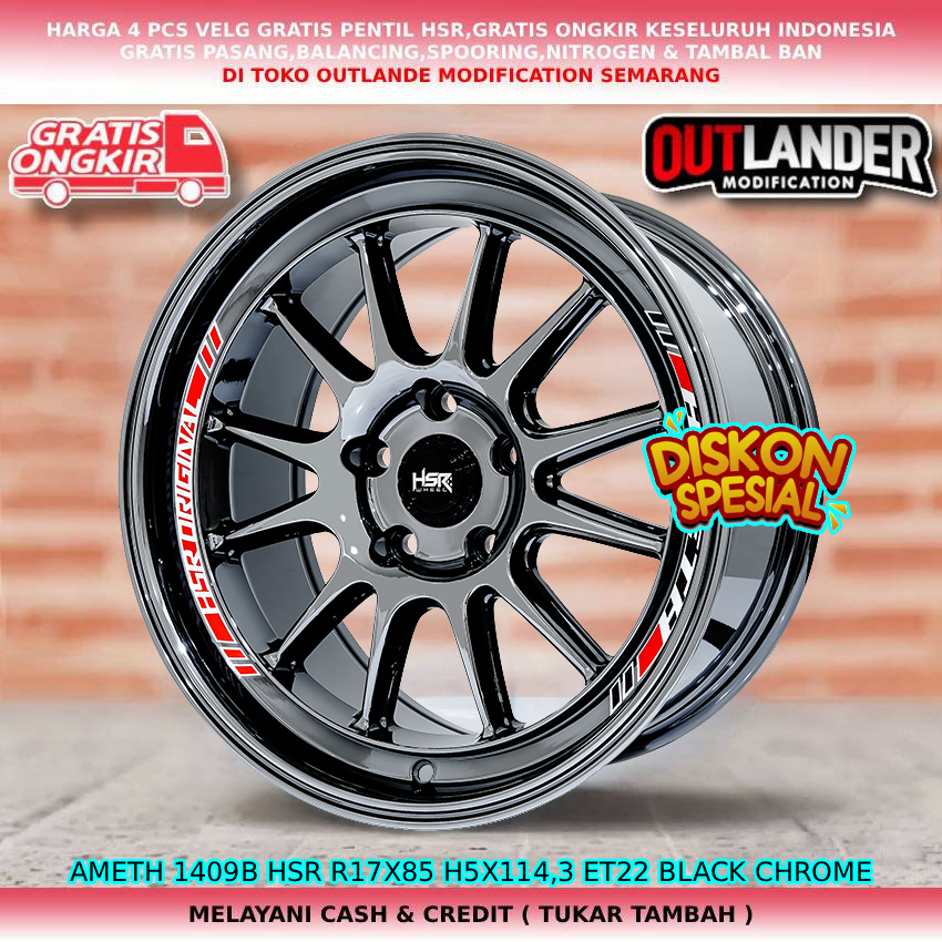 Velg black chrome ring17 velg mobil Xtrail| Expander| Rush| Innova| dll velg hsr ameth R17