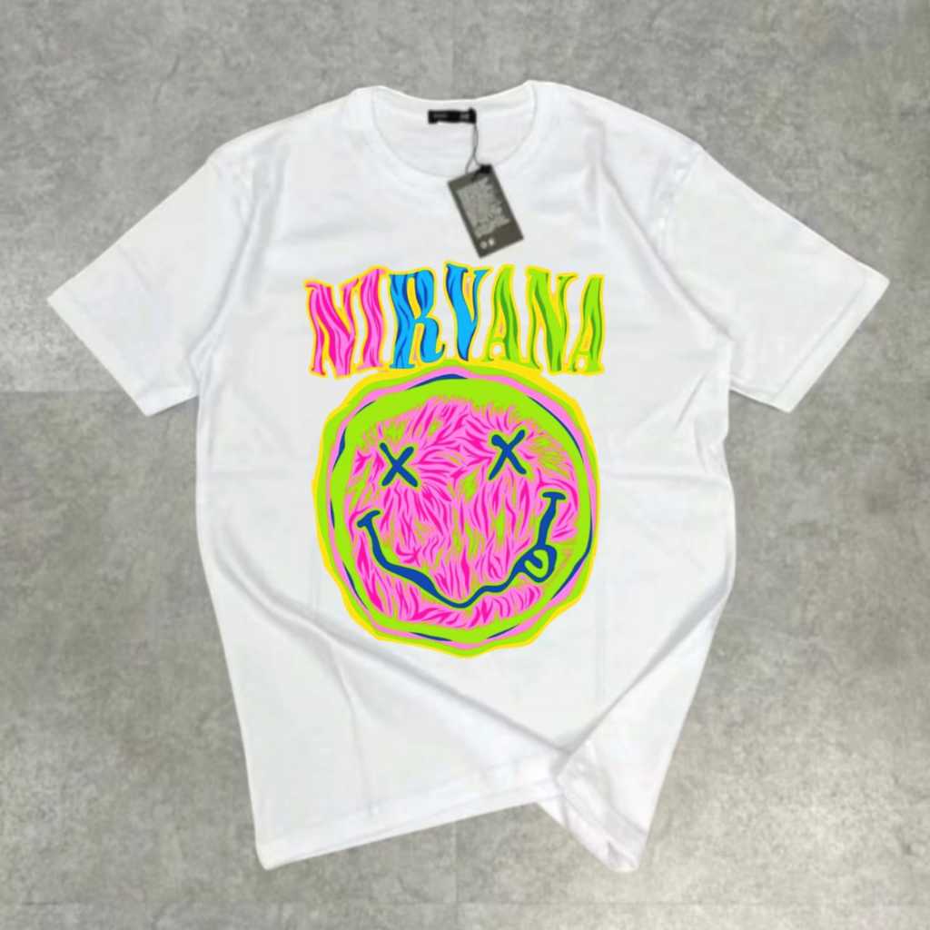 Kaos Nirvana Vintage Putih 100% Katun Combad 24s | Kaos Band Nirvana | Baju Nirvana | Kaos Band Meta