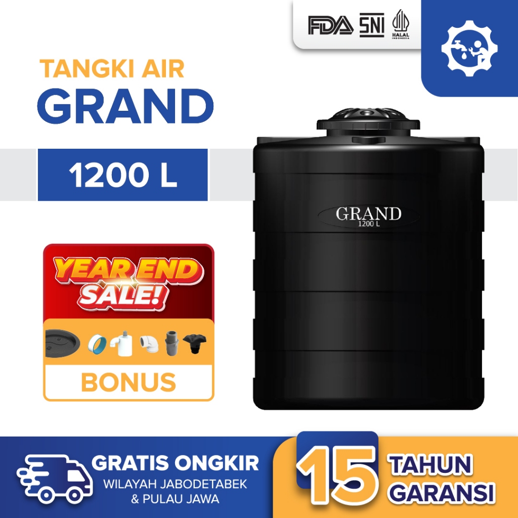 Tandon Toren Tangki Air Grand 1200 Liter Anti Pecah Anti Lumut Garansi 15 Tahun