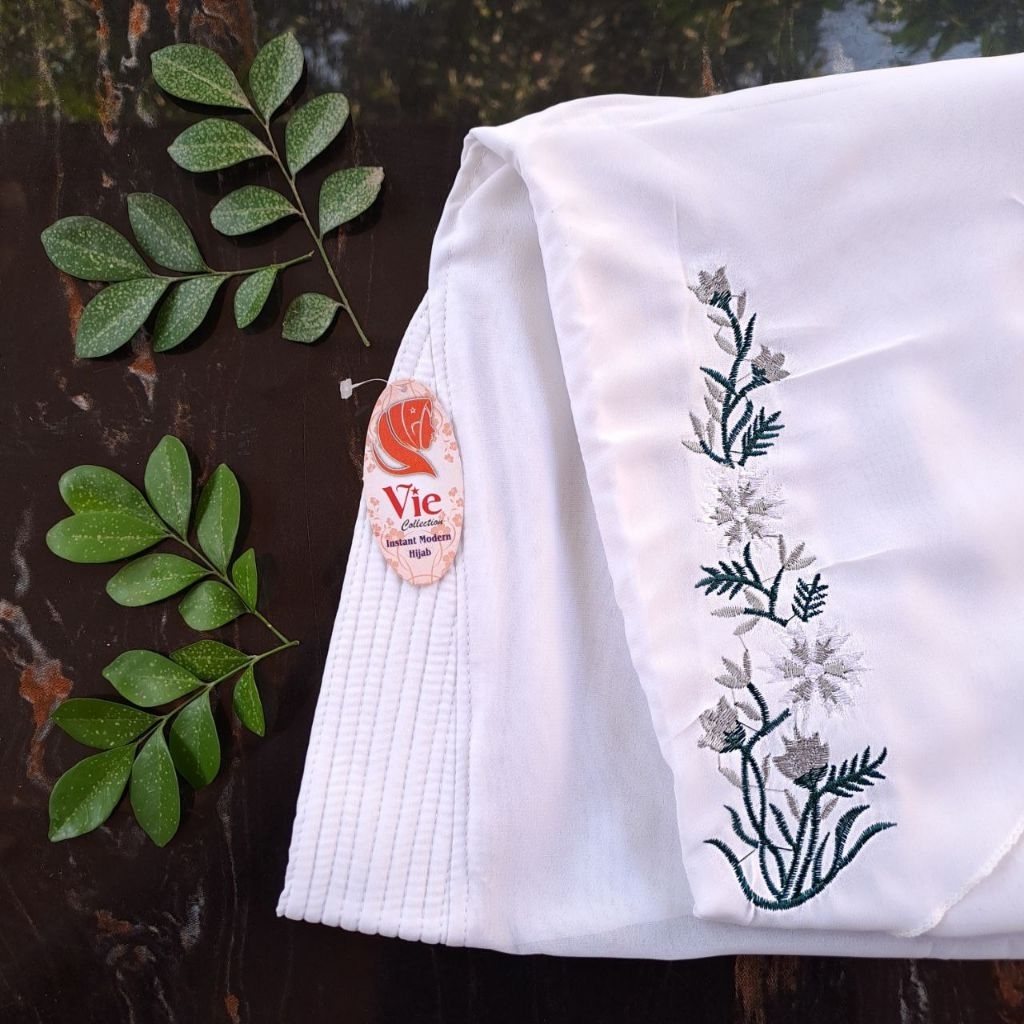 FIFAIZ GALERY - Hijab Instan Khimar Ceruty 2 Layer Bordir Melati Kerudung Panjang Muslim Jilbab Ceru