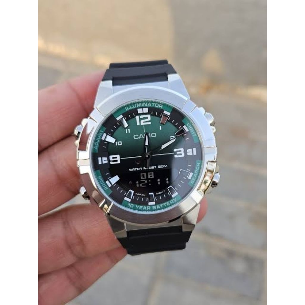 CASIO ORIGINAL - JAM PRIA ANALOG DIGITAL RUBBER CASIO AMW-870A-3AVDF GREEN CASIO AMW 870A 3A - RUBBE