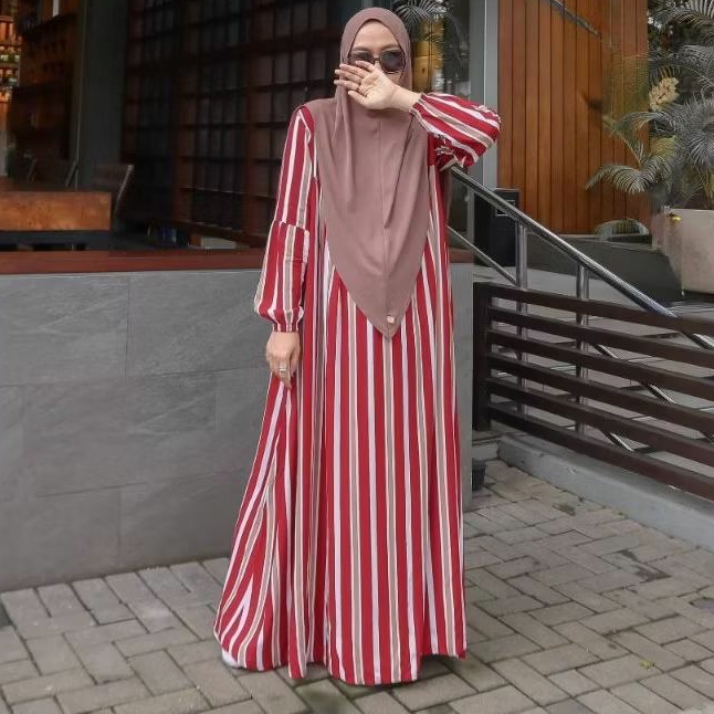 GAMIS BASIC RAYON STRIPE (GAMIS SAJA) BY ZAFEETRI // GAMIS SYARI RAYON MOTIF STRIPE
