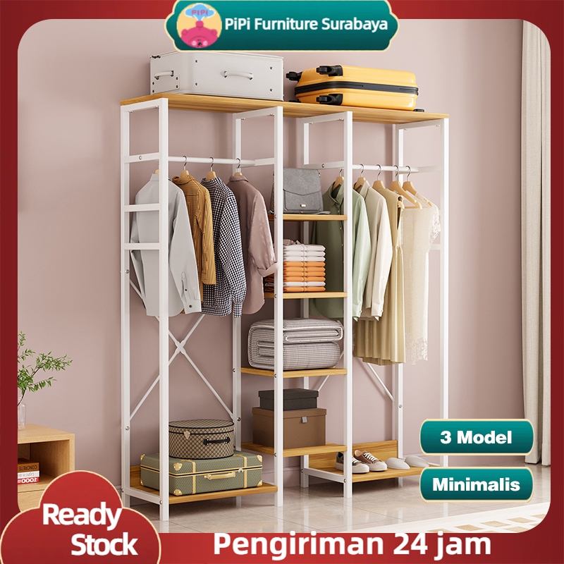 PiPi Furniture Rak Gantung Baju Kayu/Rak Pakaian Desain Estetis/Rak Pameran Busana untuk Kamar Tidur