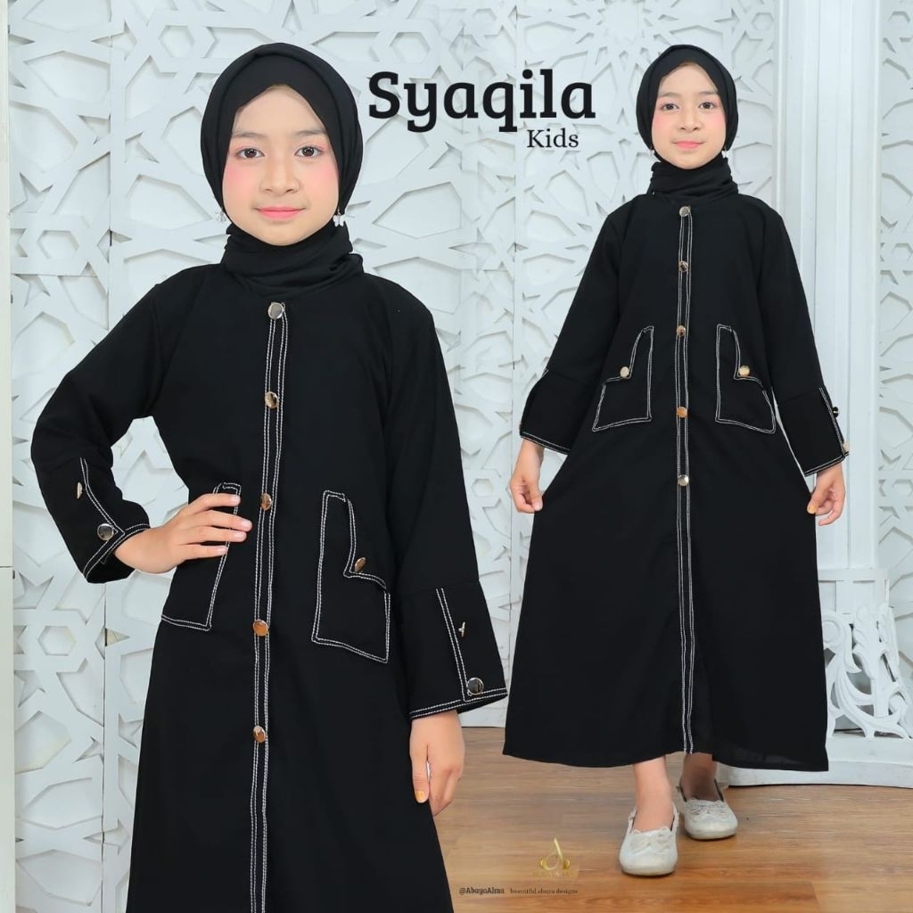 Alma Abaya Anak Syaqila Exclusive Gamis Syari Hitam Fashion Lebaran Turkey Muslimah Cantik Turki Dre