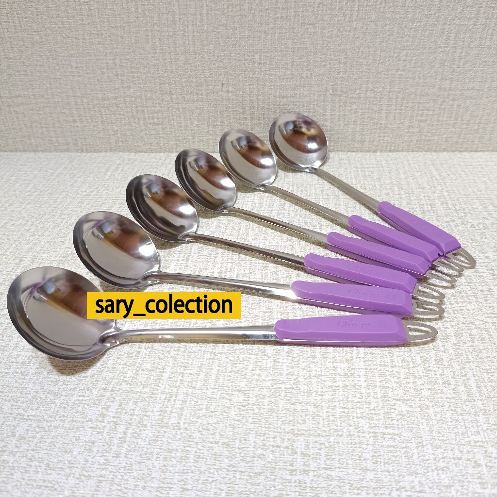[ 6 pcs ] Irus Sendok Kuah Sayur Chu Ju Ukuran Tanggung Gagang Ungu