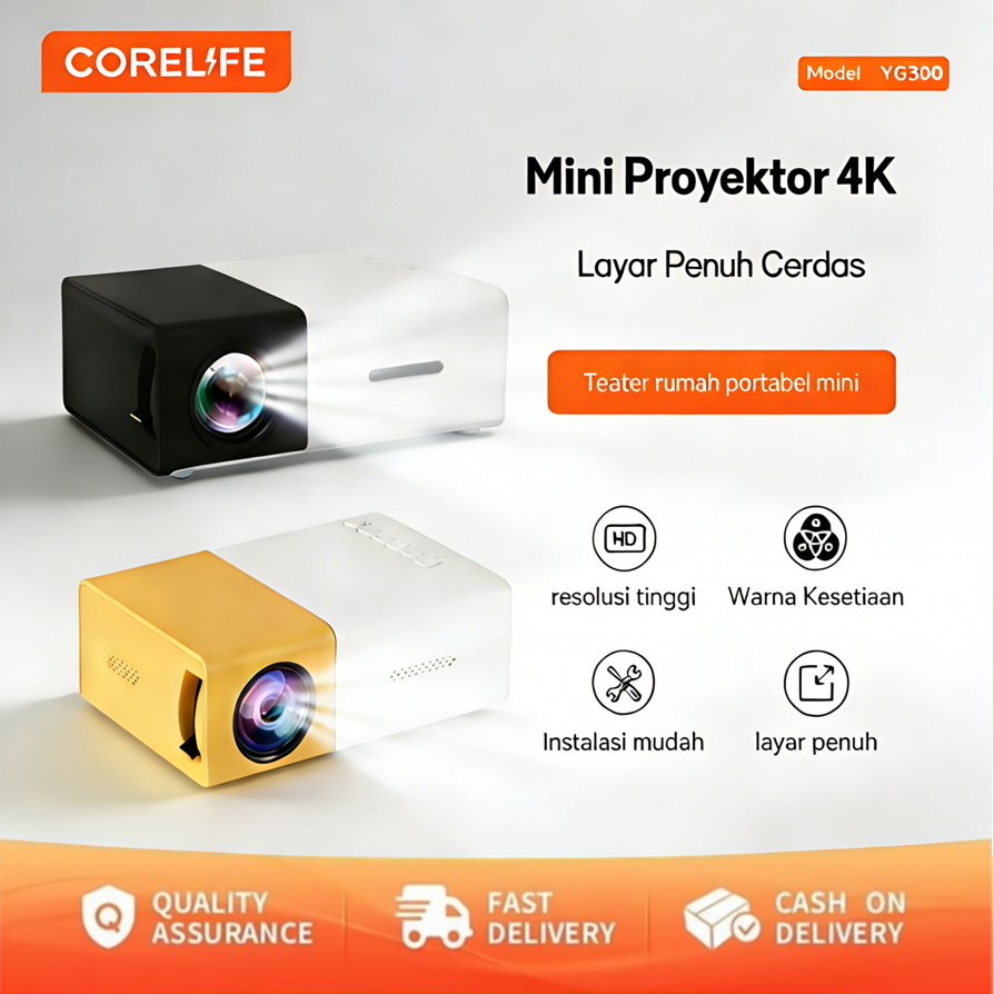 CORELIFE Proyektor YG300 Led Mini Proyektor Full HD 1080P HIFI Mini Home Theater Kecerahan 10ANSI 80