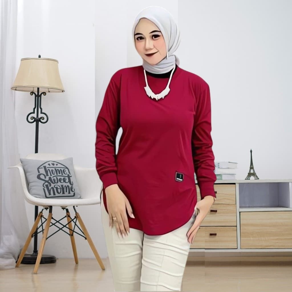Kaos Wanita Lengan Panjang - Kaos Oval - Kaos Adem - Kaos wanita lengan panjang bawahan oval - Kaos 