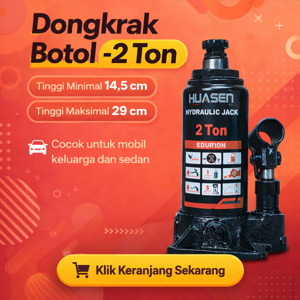 Dongkrak Hidrolik Botol 2 Ton Tabung Huasen Original Setara Tekiro Untuk Mobil Innova Pajero Sedan