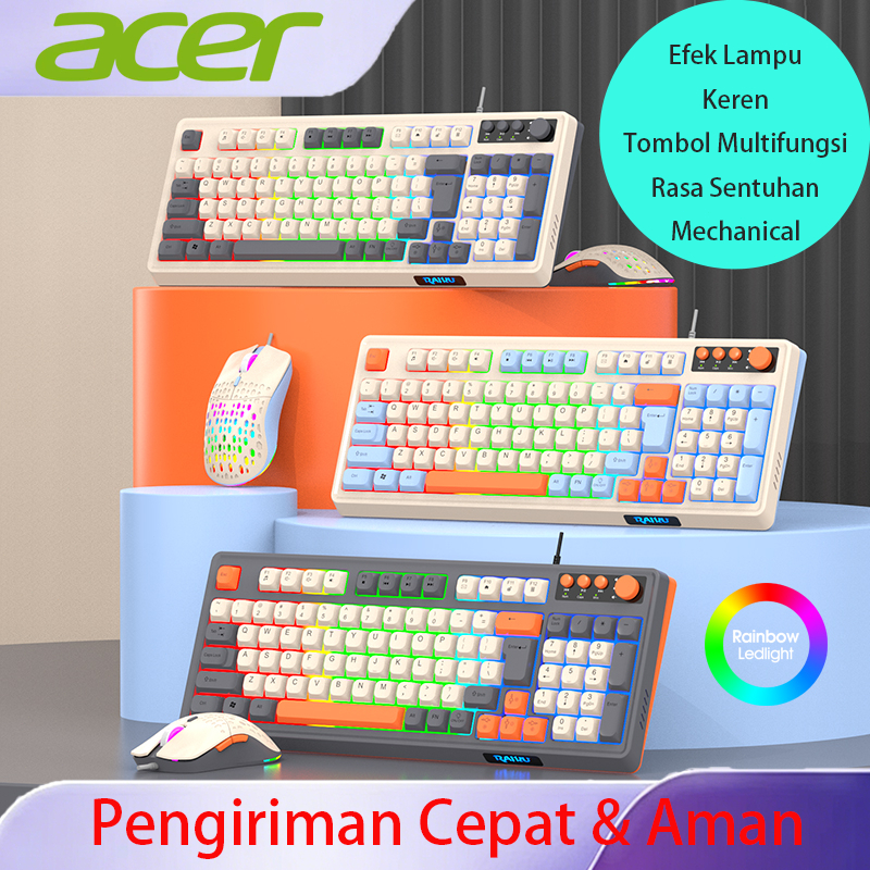 Acer Tombol Keyboard Mekanis Rasa Tombol Set Mouse RGB LED Backlit Ergonomis Tombol Multimedia USB K