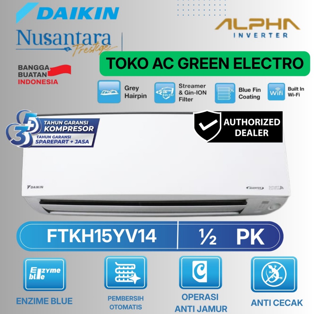 NEW 1 set AC Daikin Alpha Inverter 1/2 pk - 2,5 pk FTKH15YV14 - FTKH60YV14 Lokal R32Garansi resmi 5 