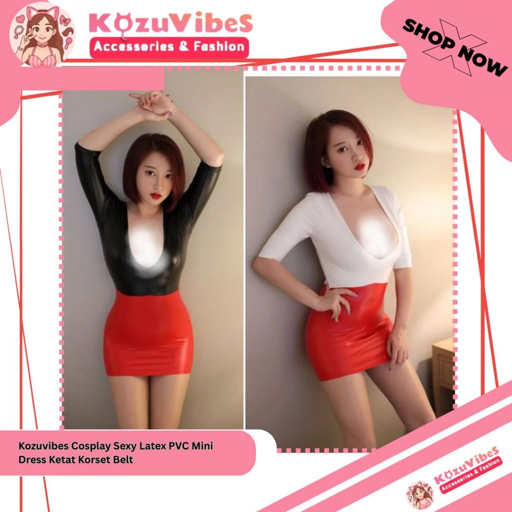Kozuvibes Cosplay Sexy Kulit Latex PVC Mini Dress Ketat Korset Belt