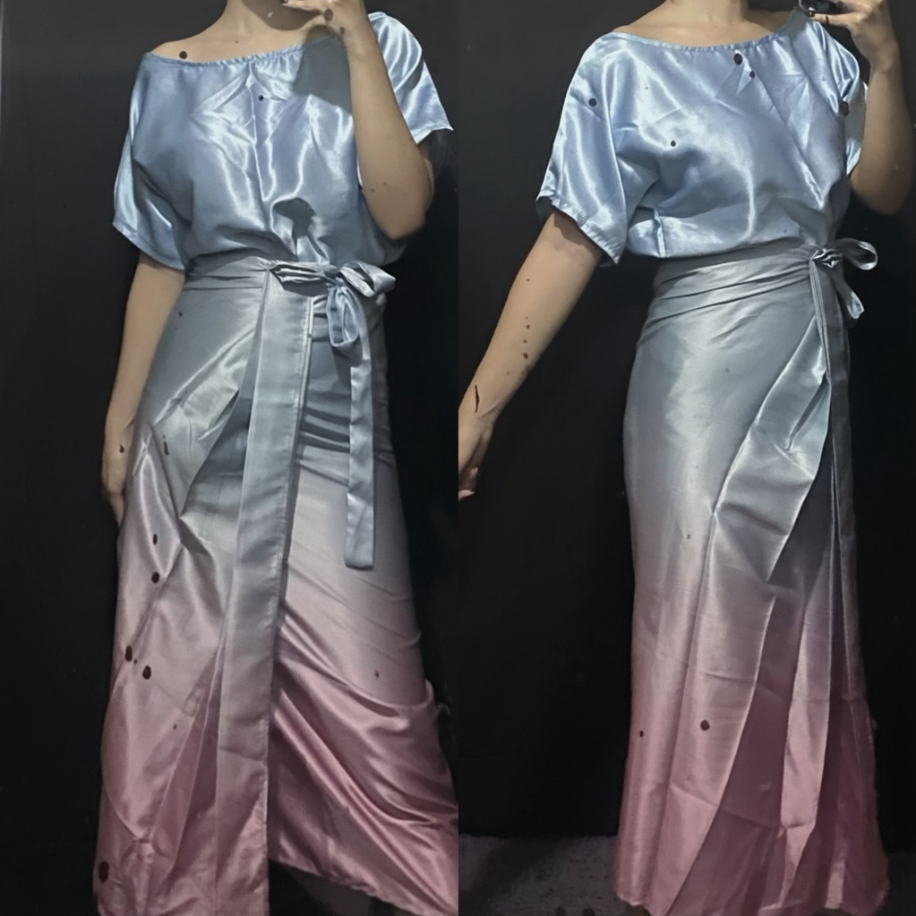baju bridesmaid gradasi biru-pink preloved