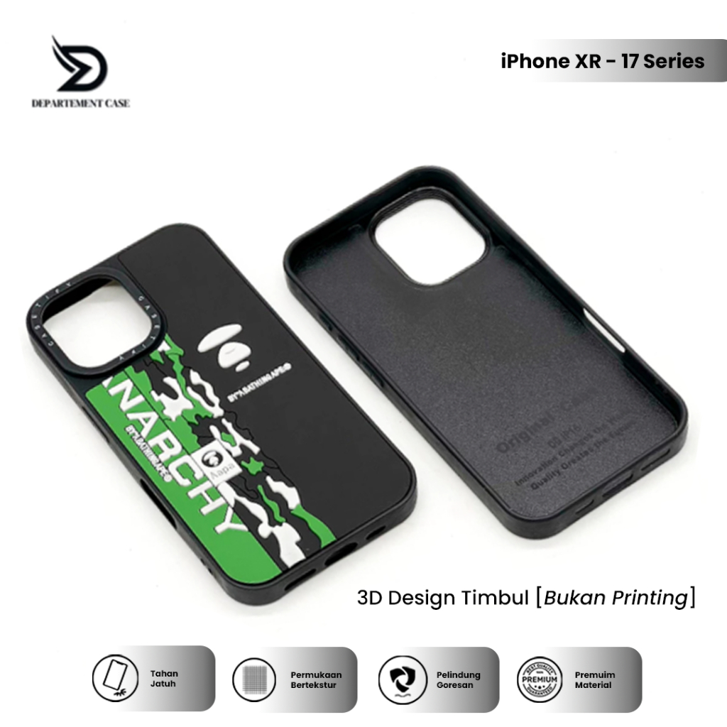Case Iphone 7/8/Xs Max/Xr/11/12/13/14/15 16 17 Pro Max Mini Plus Motif Karakter Bape hitam army Soft