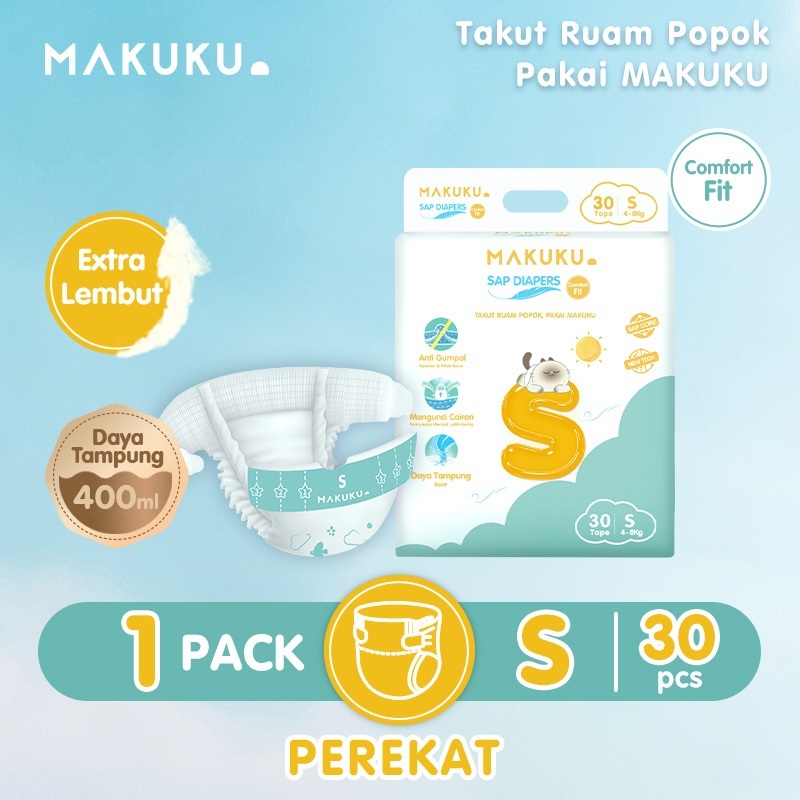 Pampers Makuku SAP Diapers Tipe Perekat dan Celana Size S30/M28/L26/XL24 Popok bayi Premium Anti Rua