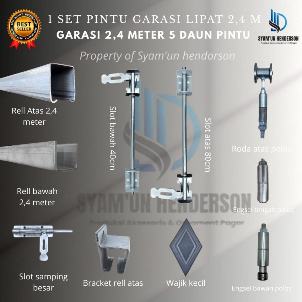 (Premium Quality) Set Rell Pintu Garasi Lipat 5 Daun Syam'un Henderson - Seluruh Komponen  Komplit P