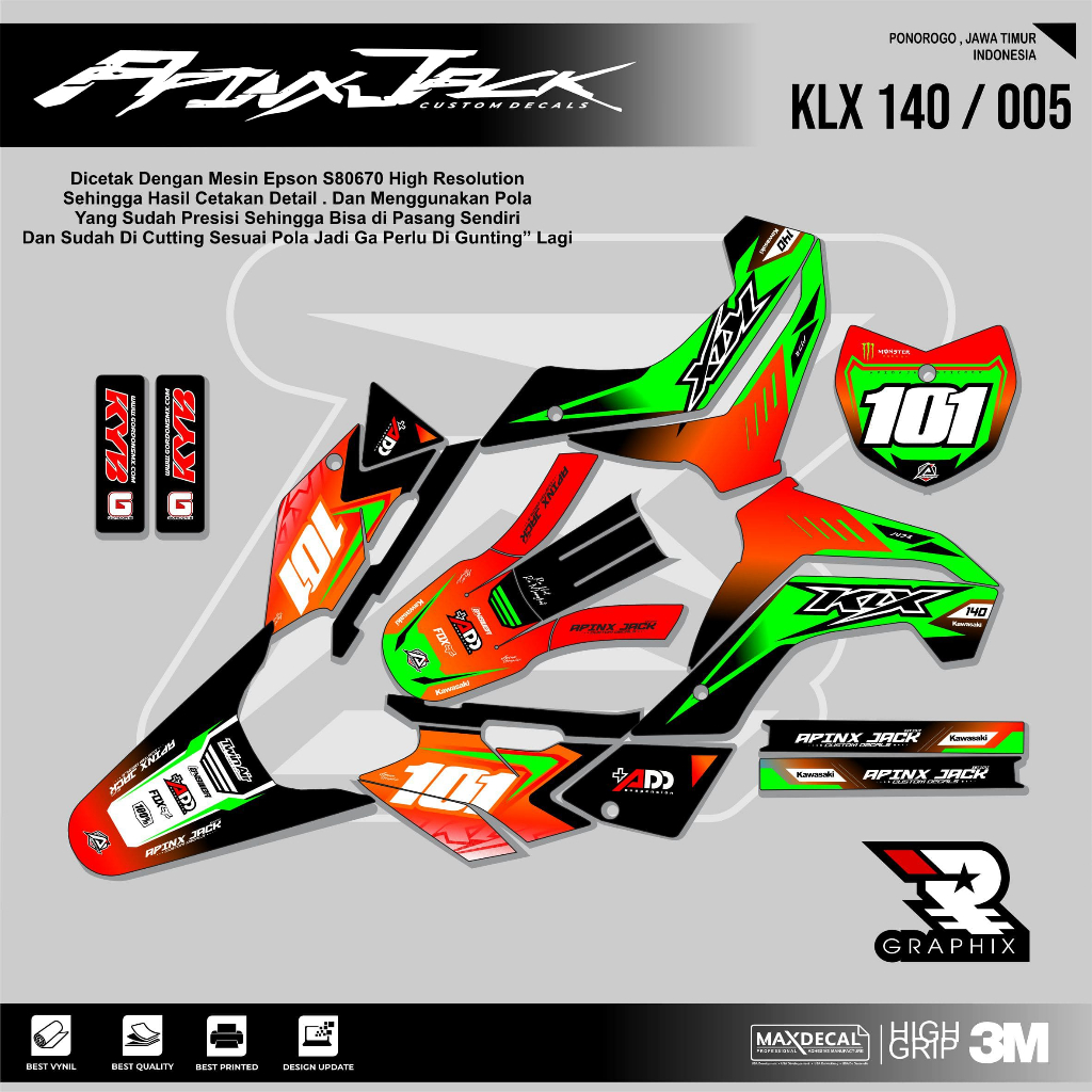 DECAL KLX 140 SUPER GLOSSY KODE 005 - DECAL STICKER KLX - STICKER KLX MURAH - DECAL KLX MURAH