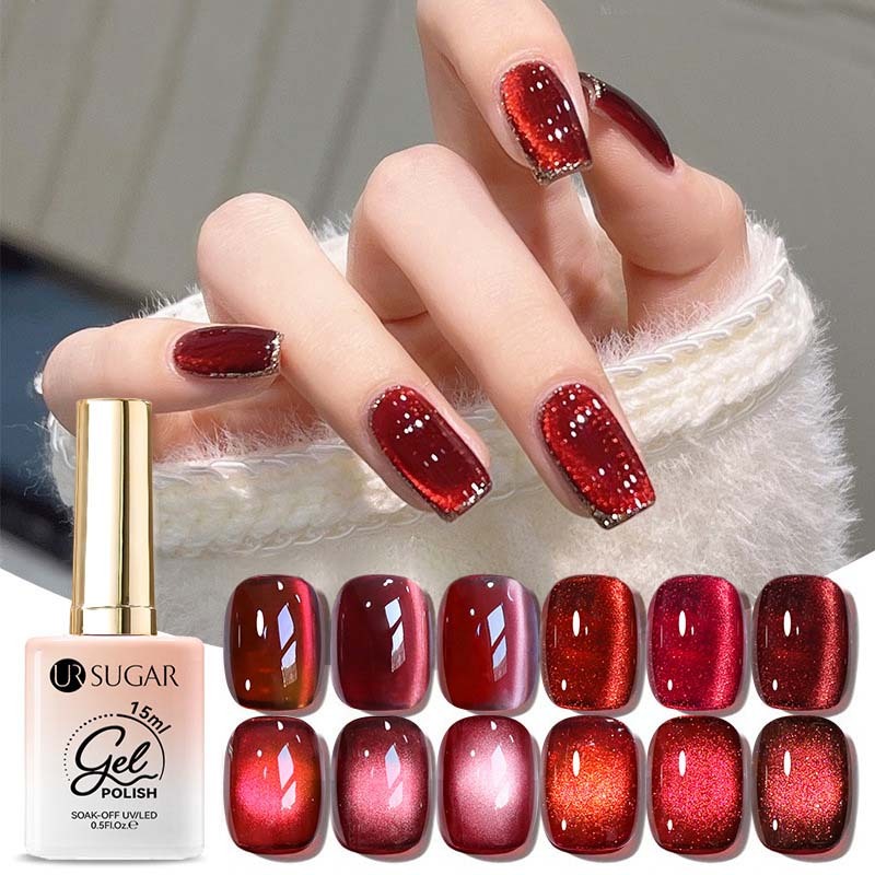 UR SUGAR Kutek Merah Marun Kutek Cat Eye Nail Gel Kutek Gel Soak Off LED Gel Nail Polish 15ML