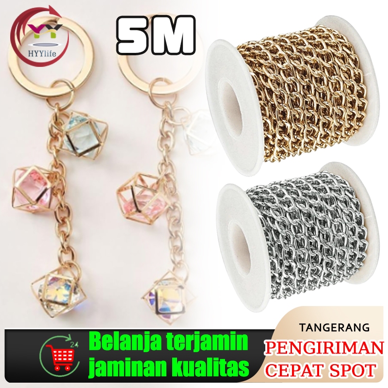 5 Meteran Rantai Alumunium Emas Perak Rantai Kalung DIY Rantai Aksesoris Kalung Gelang Twisted Chain