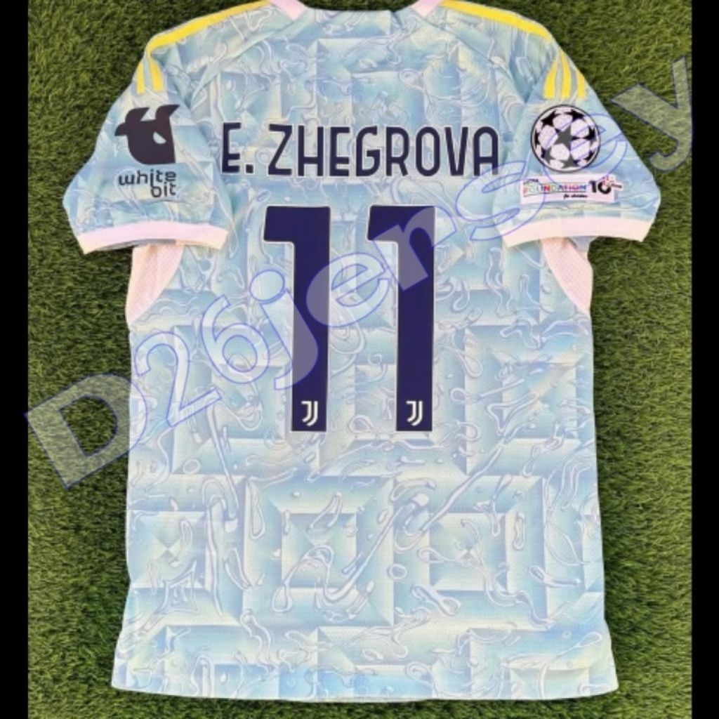 Jersey JuventusS_ Away Player Issue 2025 / 2026 Full Sponsor + Cetak Nama Nameset E. ZHEGROVA 11 / F