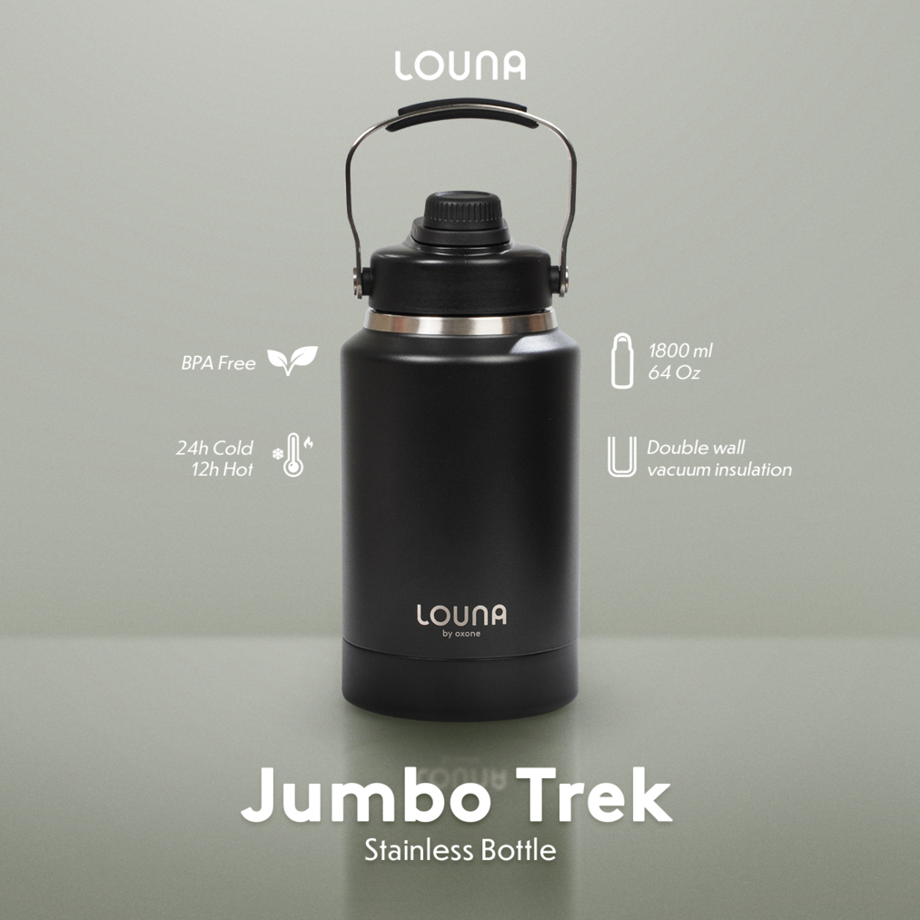 Louna LO002 JumboTREK Stainless Steel Water Bottle with Bottom Compartment – 64oz 1800ml