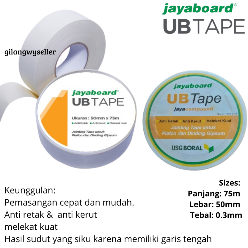 UB Tape Jayaboard / Paper Tape 75 M / UB Tape Lakban Kassa Kompon Gipsum
