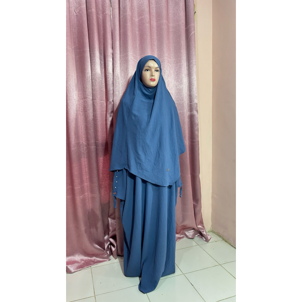 gamis abaya set French khimar bahan crinkle alrflow