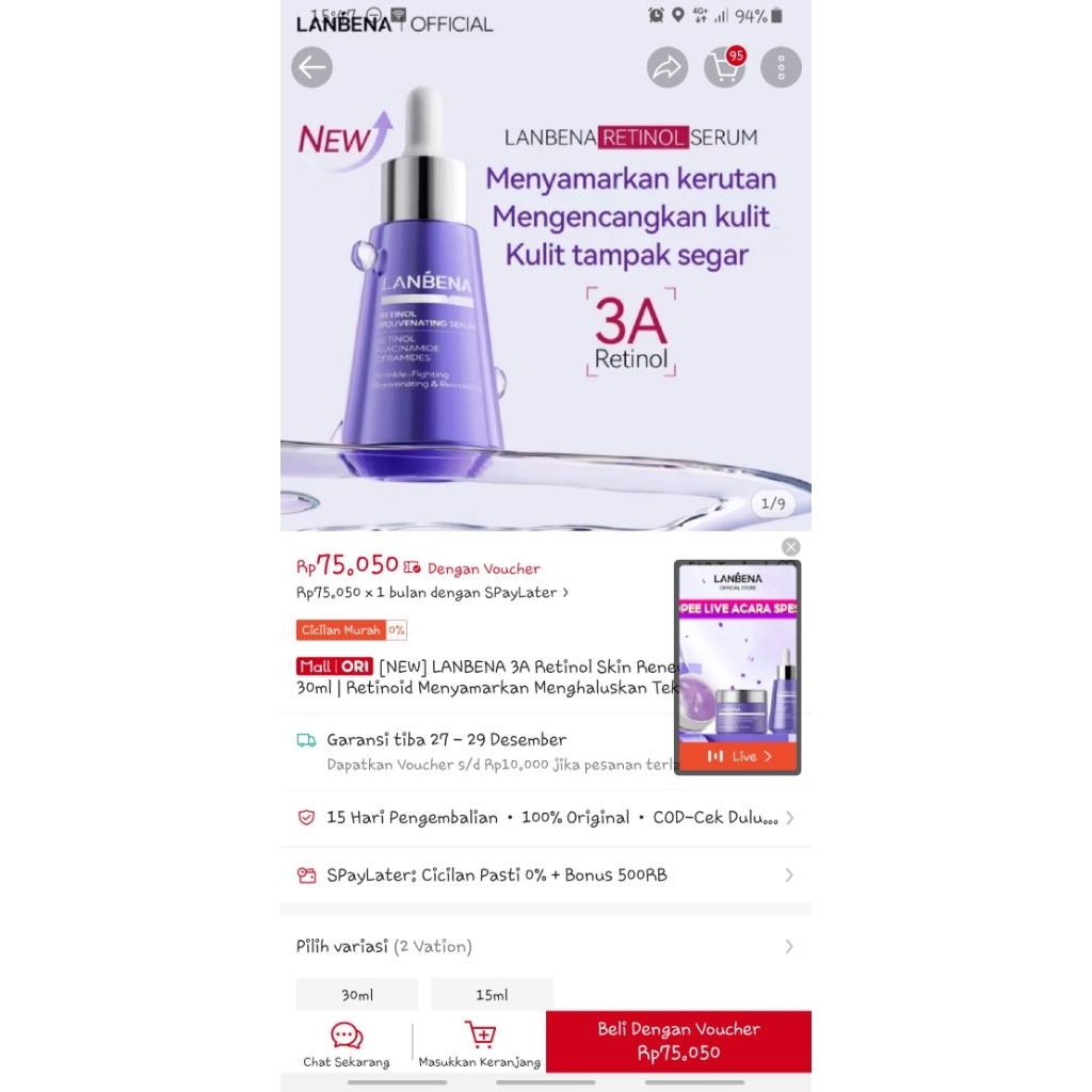 ayobelilagi - preloved lanbena serum retinol lanbena serum lanbena serum flek hitam lanbena lanbena 