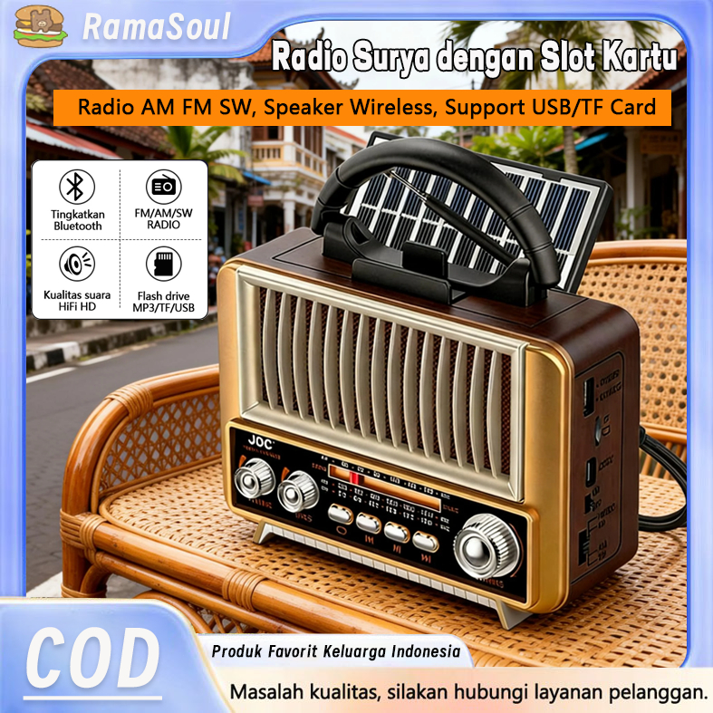 (COD)Radio Bluetooth Portable Tenaga Surya - Support AM/FM/SW, Speaker Wireless, Baterai Isi Ulang,