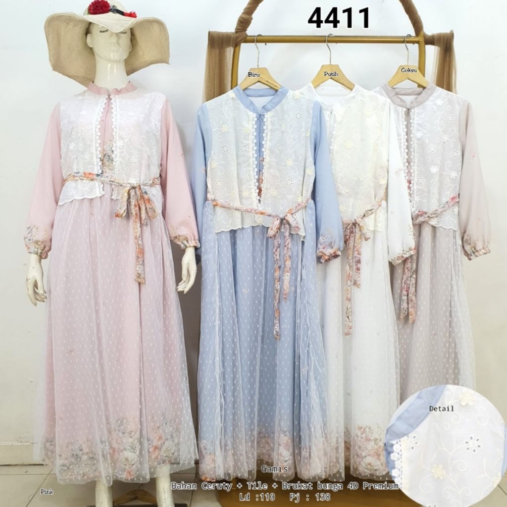 Gamis Import Bahan Ceruty + Tile + Bruket Bunga 4D Premium || Gamis Premium Wanita