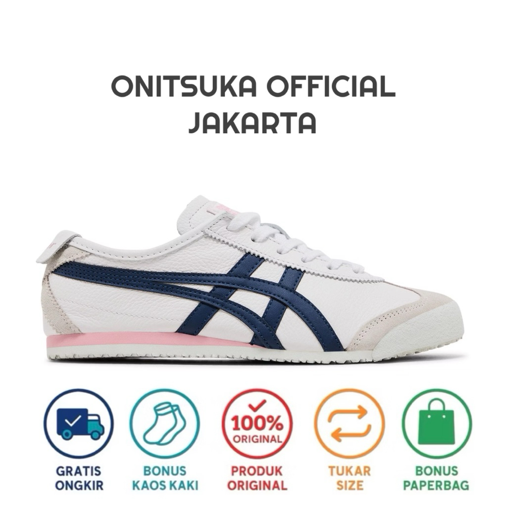 Sepatu Sneakers Casual wanita Onitsuka Tiger White navy pink