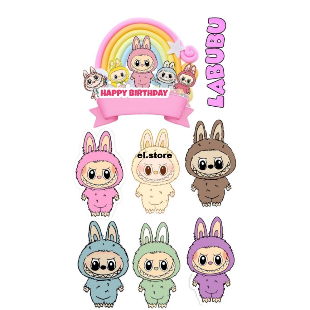 Topper Labubu/Topper Kue Ulang Tahun Labubu/Topper Custom Nama Labubu/Topper Labubu