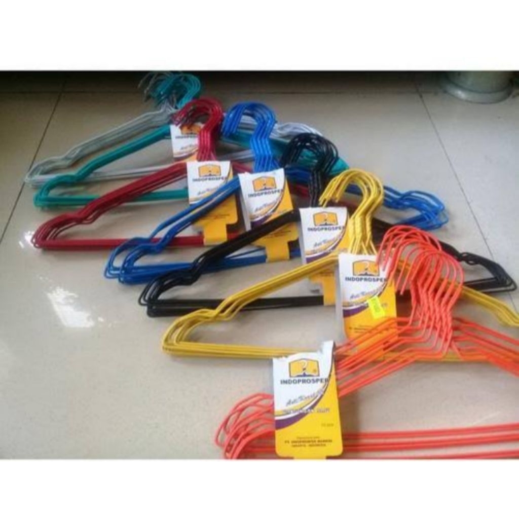GANTUNGAN BAJU BESI COATING PLASTIK INDOPROSPER WARNA 10PCS / HANGER KAWAT / HANGER BESI JEMURAN / G