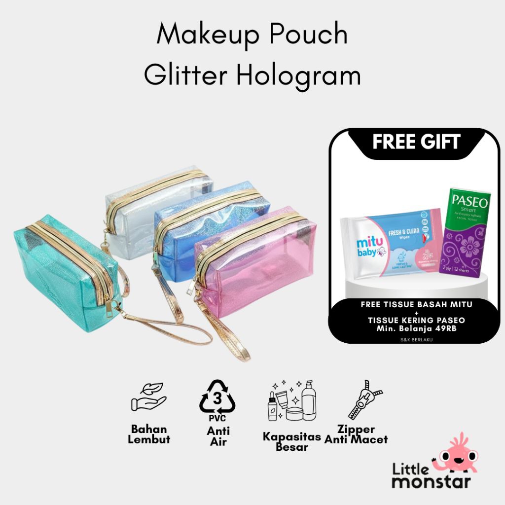 Tas Make Up Pouch Make Up Tas Kosmetik Transparan Travel Bag Pouch Kosmetik Transparan PVC Anti Air 