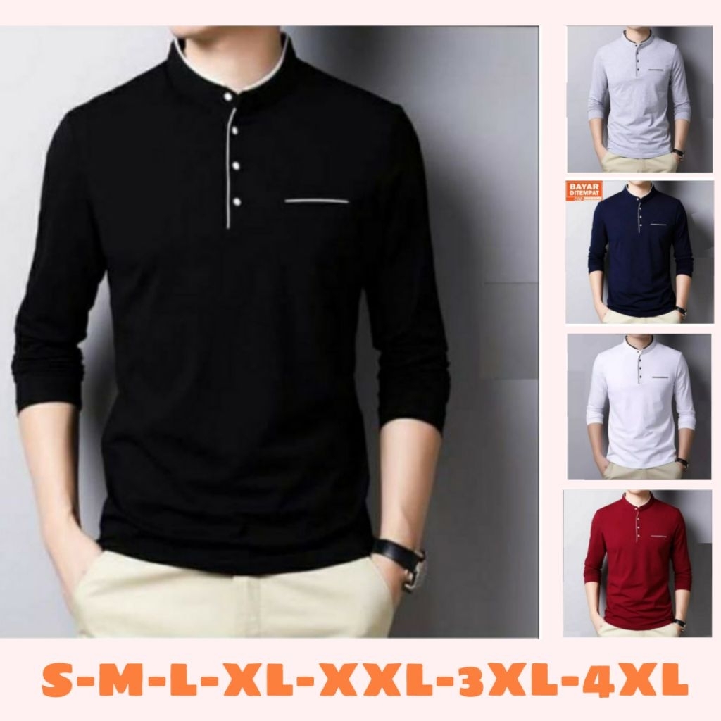 MURAH Kaos Pria Polo Lengan Panjang Kerah Sanghai Ori Distro