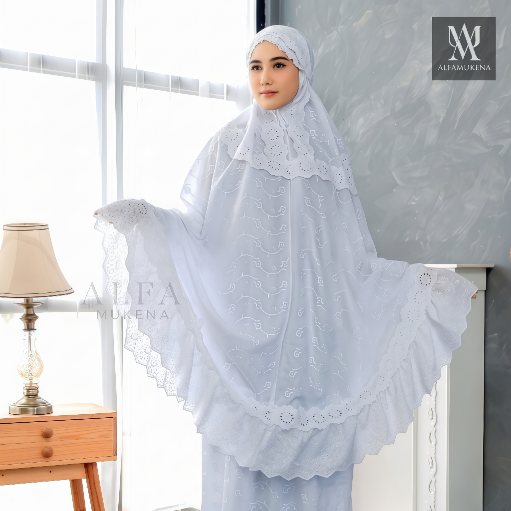 Mukena shireen katun paris renda rempel full bordir bunga timbul mewah