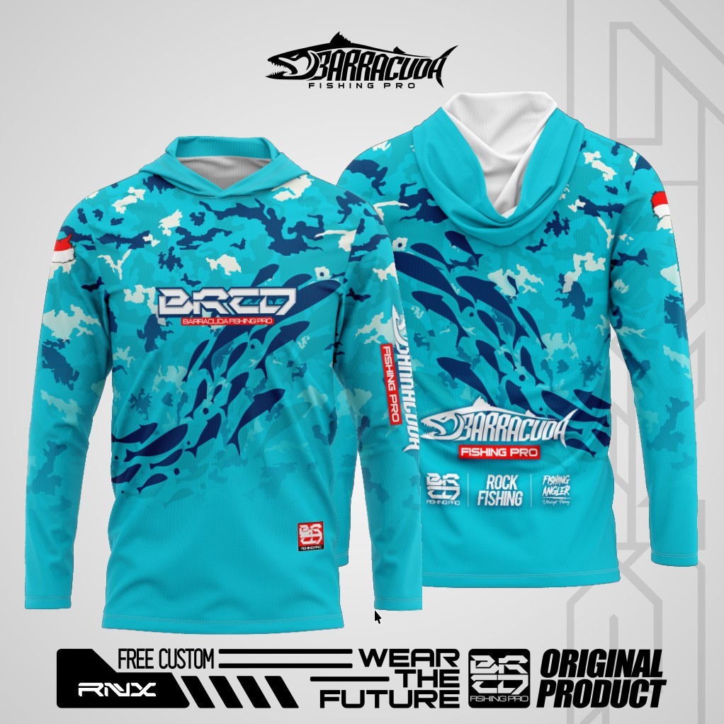 BARRACUDA JERSEY MANCING MODEL KUPLUK/HOODIE BIRU TOSCA  FULLPRINT BISA CUSTOM NAMA DAN LOGO