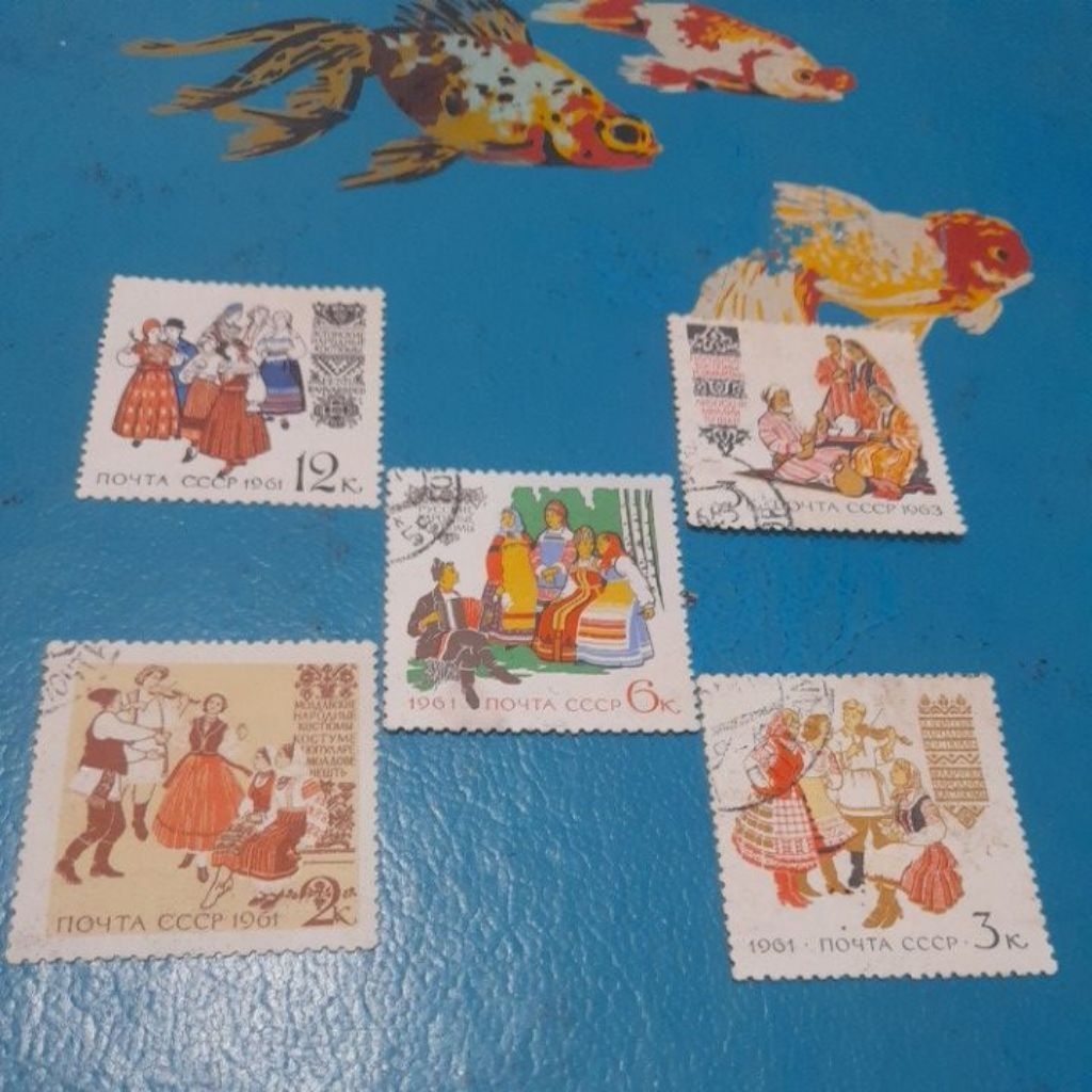 5 Pcs Prangko used lawas Rusia Tema Budaya Tradisional Etnik Khas Rusia