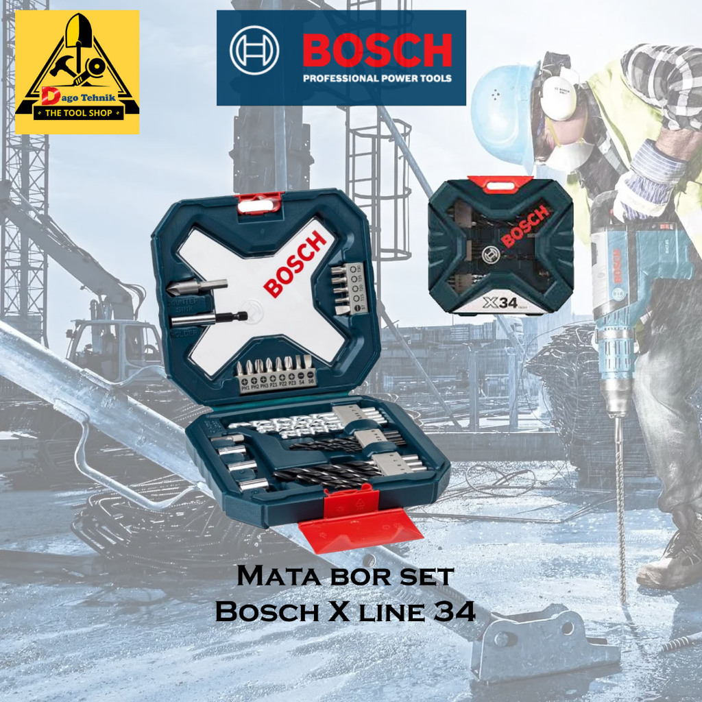 Bosch mata bor set X line 34 besi kayu beton obeng komplit original