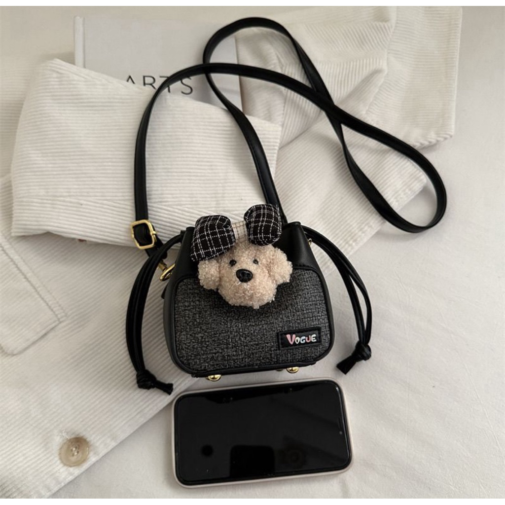 Mini slingbag wanita/tas slempang wanita mini motif angjing pita/tas serut mini