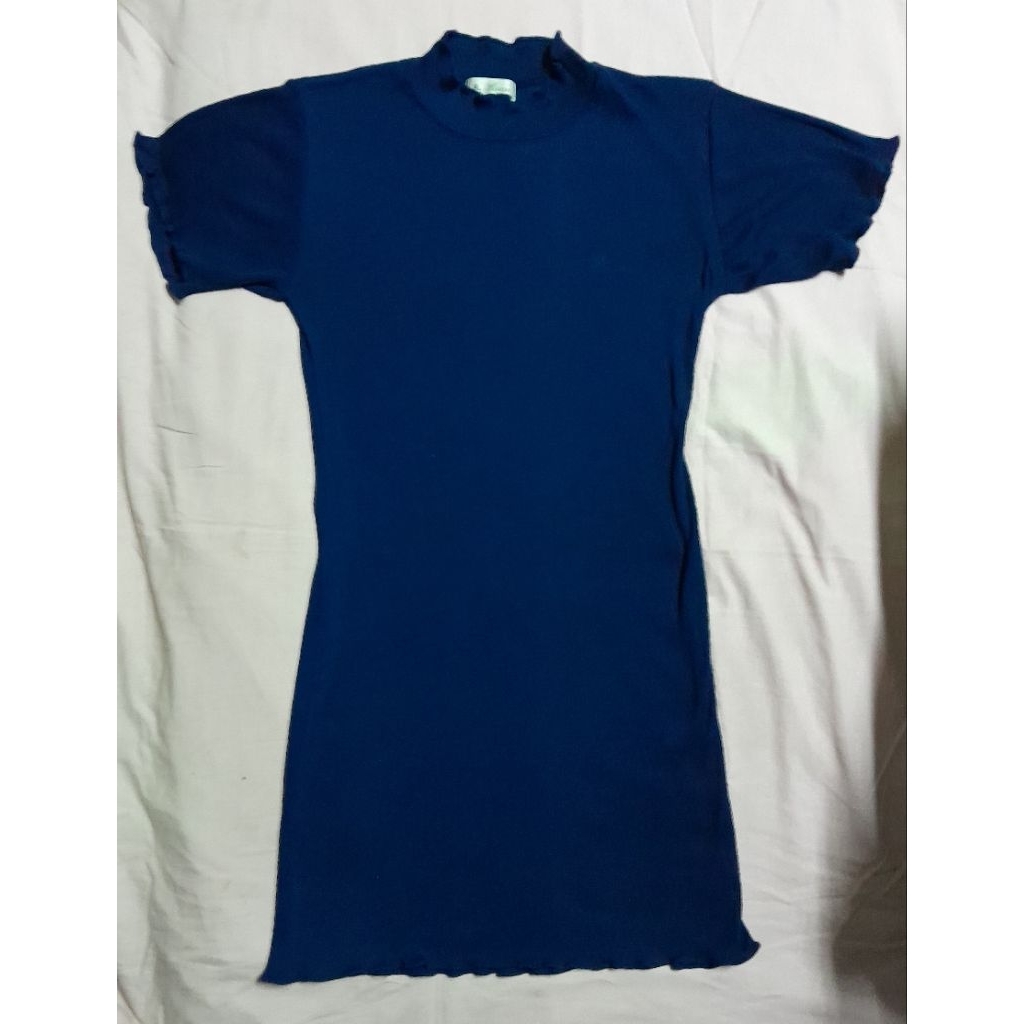 Dress Kaos Wanita Biru Dongker Stretch Slim Fit/ Preloved