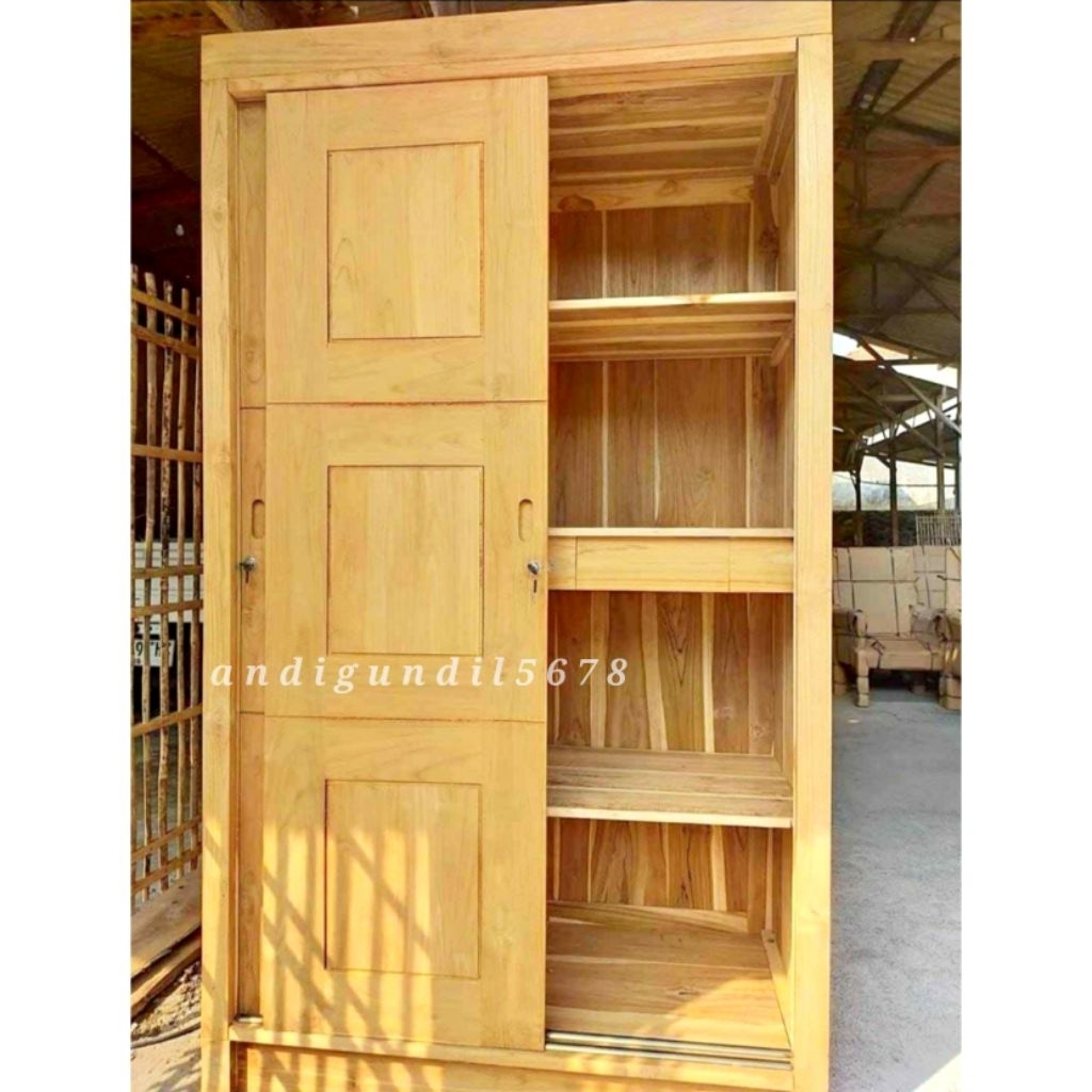 Lemari Pakaian 2pintu Full Kayu Jati Lemari Baju Minimalis Full Kayu Jati Almari Pakaian Pintu 2 Min