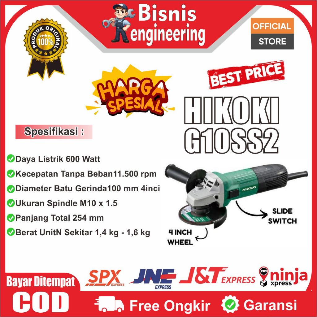 Mesin Gerinda Tangan 4inch Hitachi Hikoki G10SS2/HIKOKI G10SS2
