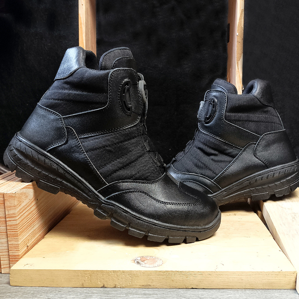 Sepatu PDL PDH Pria Safety Tali Putar Kulit Asli Warna Hitam Ukuran 39-45