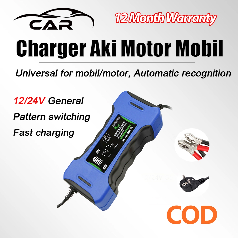Charger Aki Motor Mobil 12V/24V With Kipas Pendingin Charger Aki Otomatis :Pengisian Daya Perbaikan 